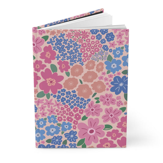 Garden Whimsy Floral in Cottage Pinks Hardcover Journal with hand - drawn artwork - Flourish Moon Studio