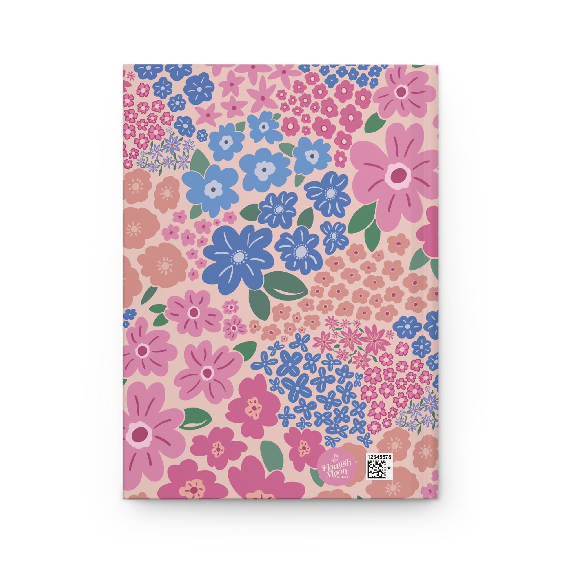 Garden Whimsy Floral in Cottage Pinks Hardcover Journal with hand - drawn artwork - Flourish Moon Studio