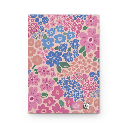Garden Whimsy Floral in Cottage Pinks Hardcover Journal with hand - drawn artwork - Flourish Moon Studio