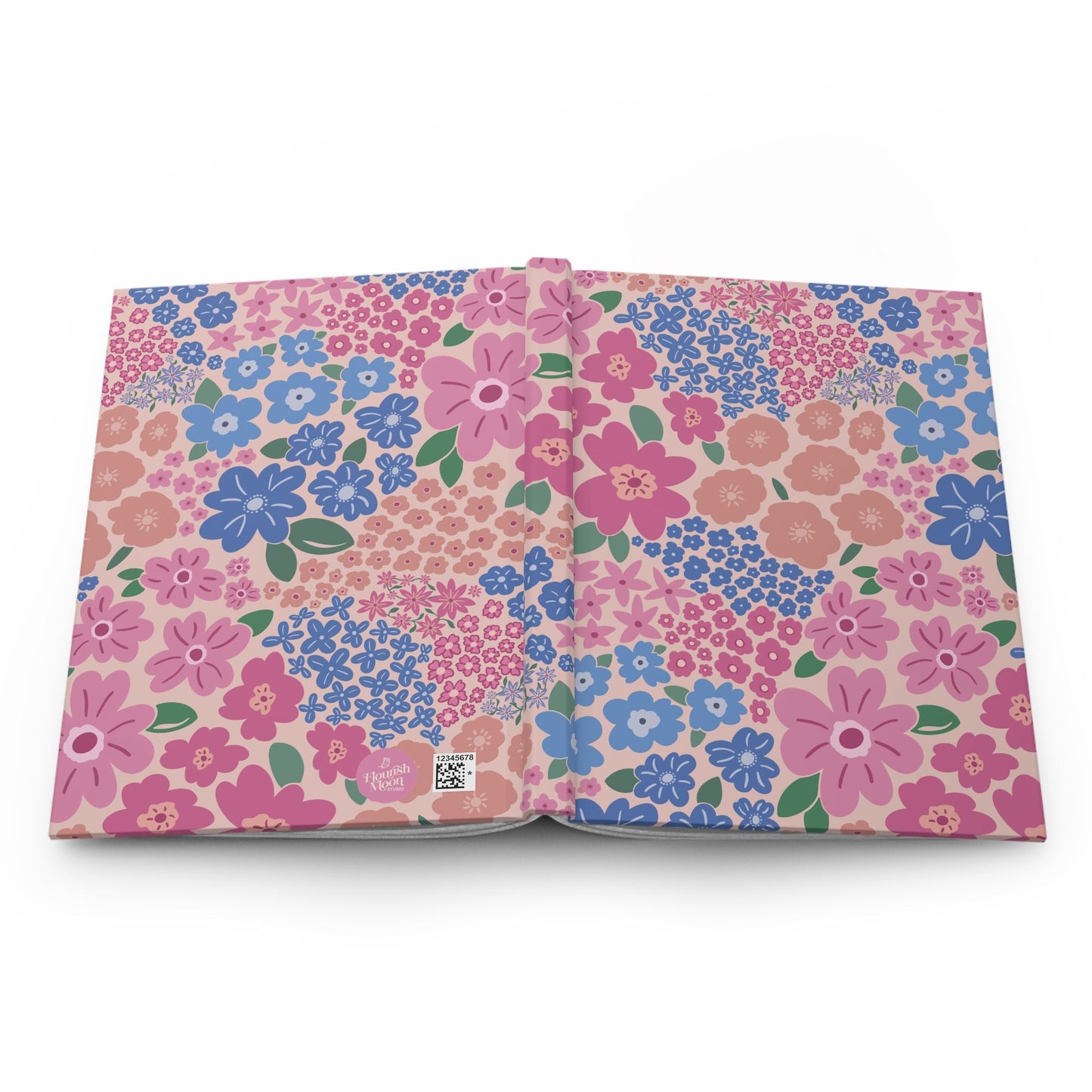 Garden Whimsy Floral in Cottage Pinks Hardcover Journal with hand - drawn artwork - Flourish Moon Studio