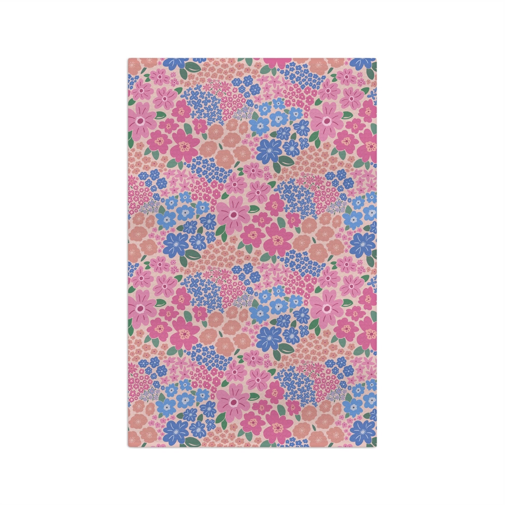 Garden Whimsy Floral in Cottage Pinks Microfiber Waffle Kitchen Towel with hand - drawn artwork - Flourish Moon Studio
