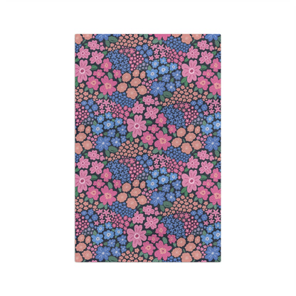 Garden Whimsy Floral in Cottage Pinks on Dark Microfiber Waffle Kitchen Towel - Flourish Moon Studio