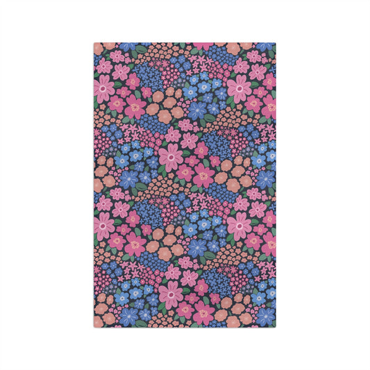 Garden Whimsy Floral in Cottage Pinks on Dark Microfiber Waffle Kitchen Towel - Flourish Moon Studio