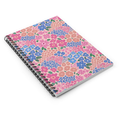 Garden Whimsy Floral in Cottage Pinks Spiral Notebook with hand - drawn artwork - Flourish Moon Studio