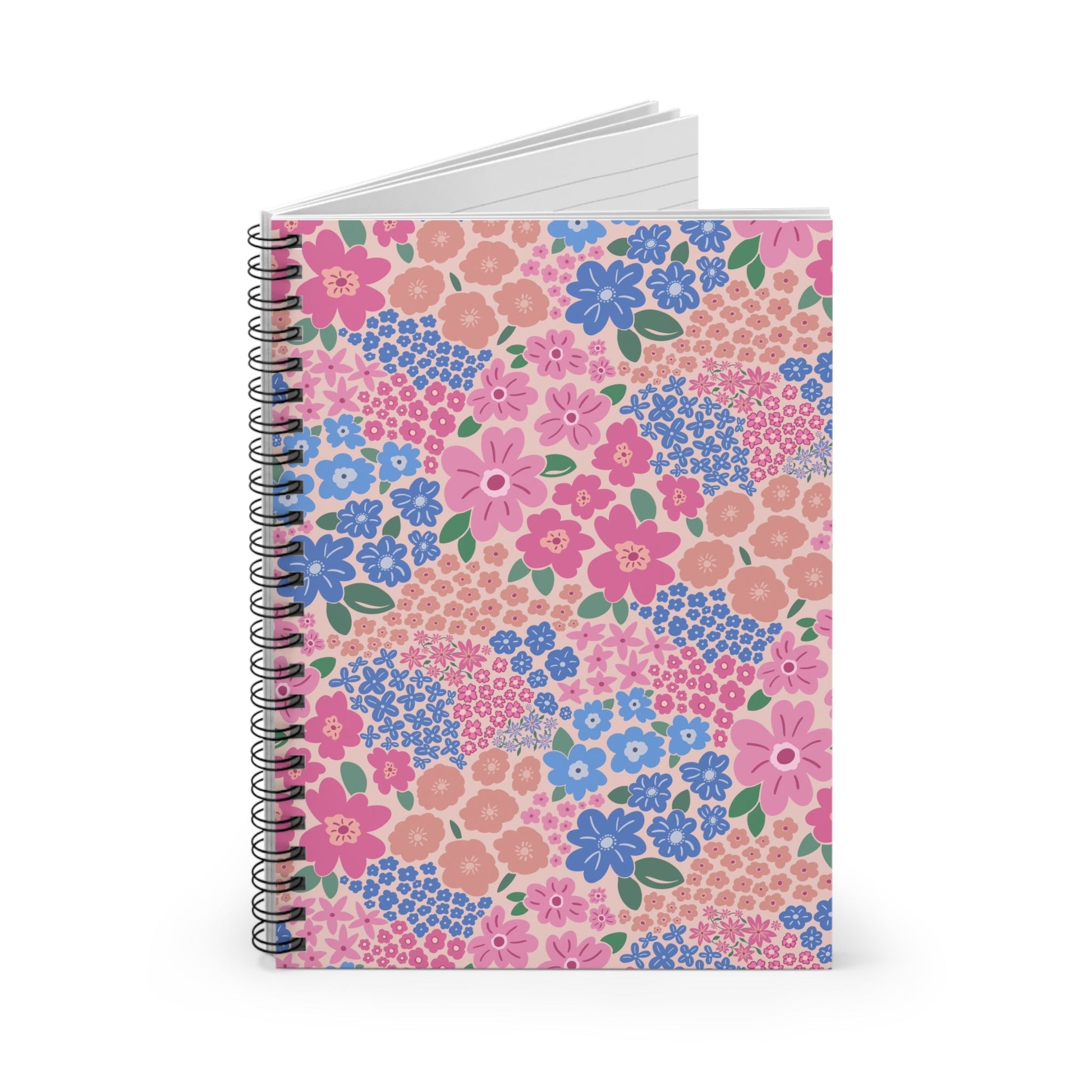 Garden Whimsy Floral in Cottage Pinks Spiral Notebook with hand - drawn artwork - Flourish Moon Studio