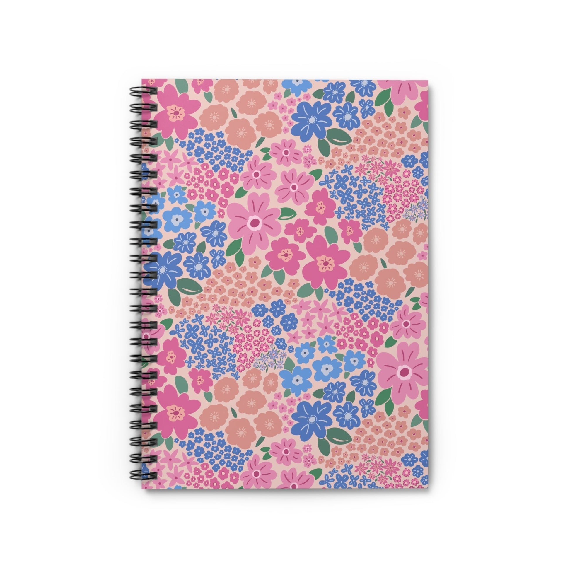 Garden Whimsy Floral in Cottage Pinks Spiral Notebook with hand - drawn artwork - Flourish Moon Studio