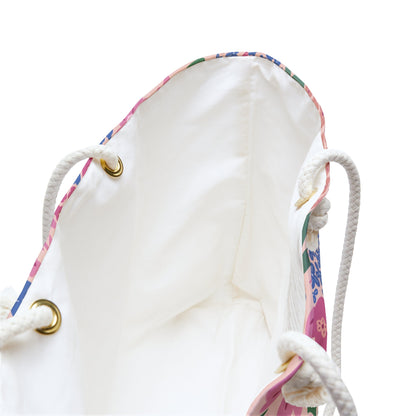 Garden Whimsy Floral in Cottage Pinks Weekender Bag with hand - drawn artwork - Flourish Moon Studio