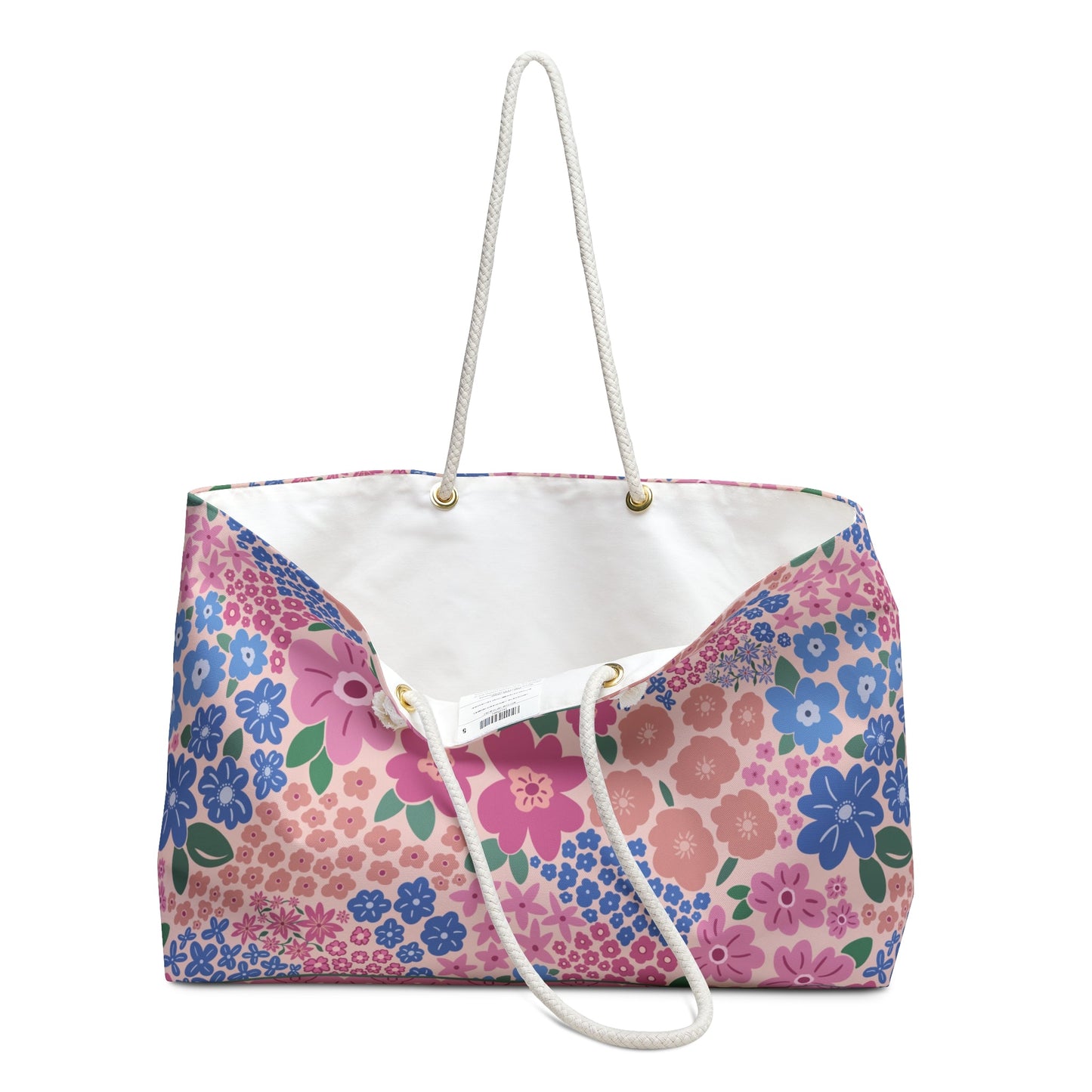 Garden Whimsy Floral in Cottage Pinks Weekender Bag with hand - drawn artwork - Flourish Moon Studio