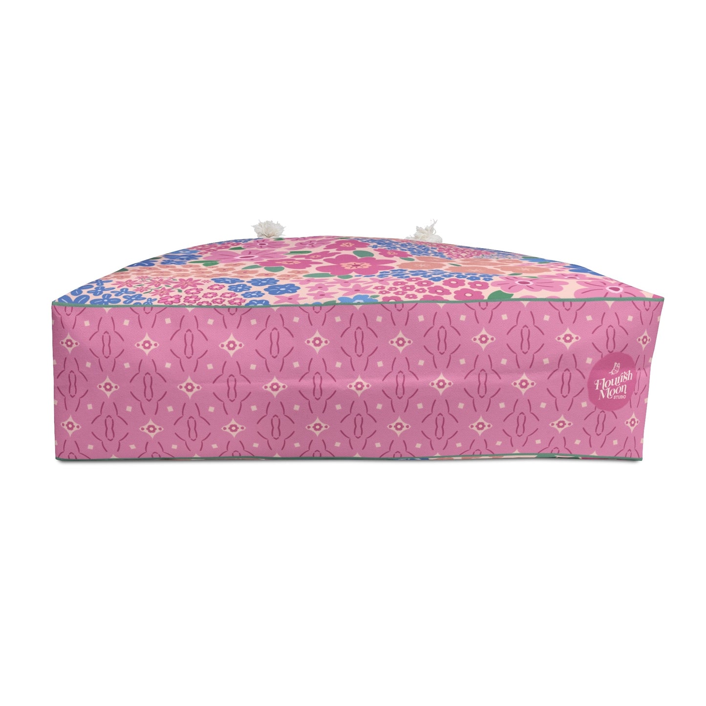 Garden Whimsy Floral in Cottage Pinks Weekender Bag with hand - drawn artwork - Flourish Moon Studio