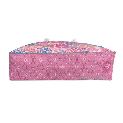 Garden Whimsy Floral in Cottage Pinks Weekender Bag with hand - drawn artwork - Flourish Moon Studio