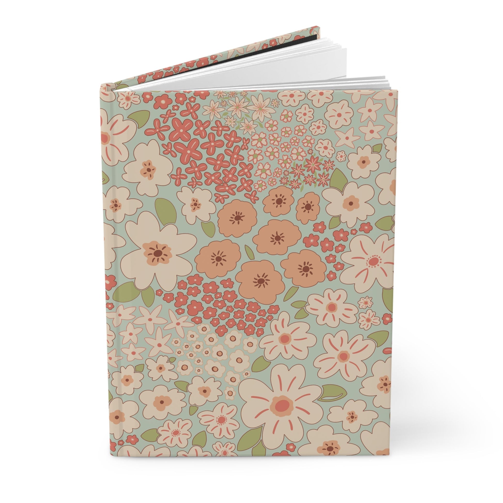 Garden Whimsy Floral in Cream & Coral Hardcover Journal with hand - drawn artwork - Flourish Moon Studio