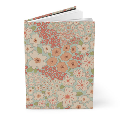 Garden Whimsy Floral in Cream & Coral Hardcover Journal with hand - drawn artwork - Flourish Moon Studio