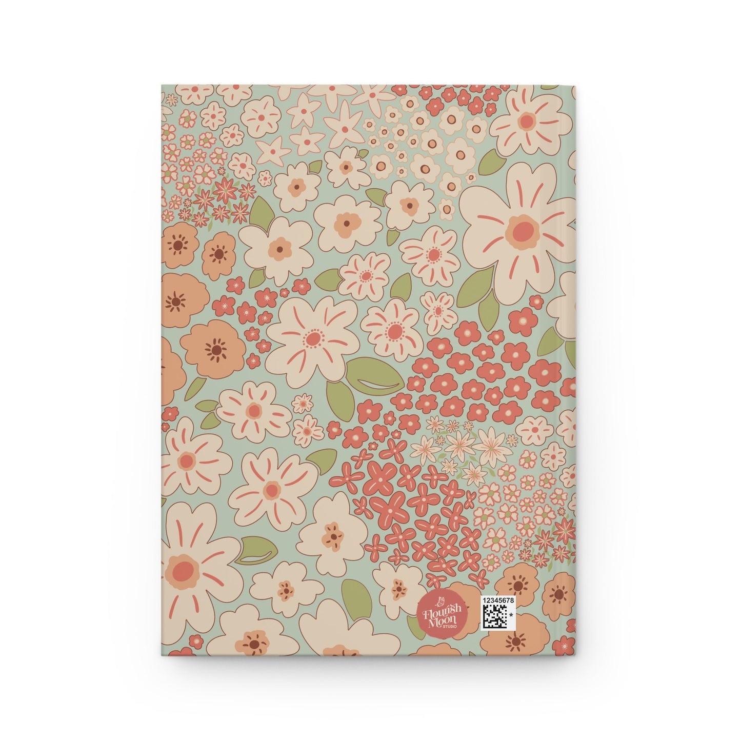 Garden Whimsy Floral in Cream & Coral Hardcover Journal with hand - drawn artwork - Flourish Moon Studio