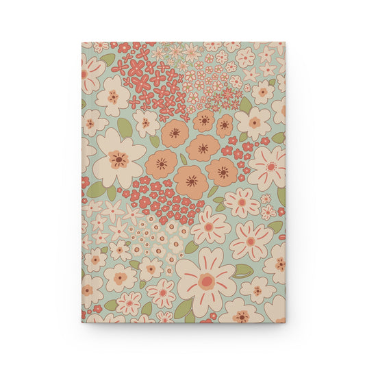 Garden Whimsy Floral in Cream & Coral Hardcover Journal with hand - drawn artwork - Flourish Moon Studio