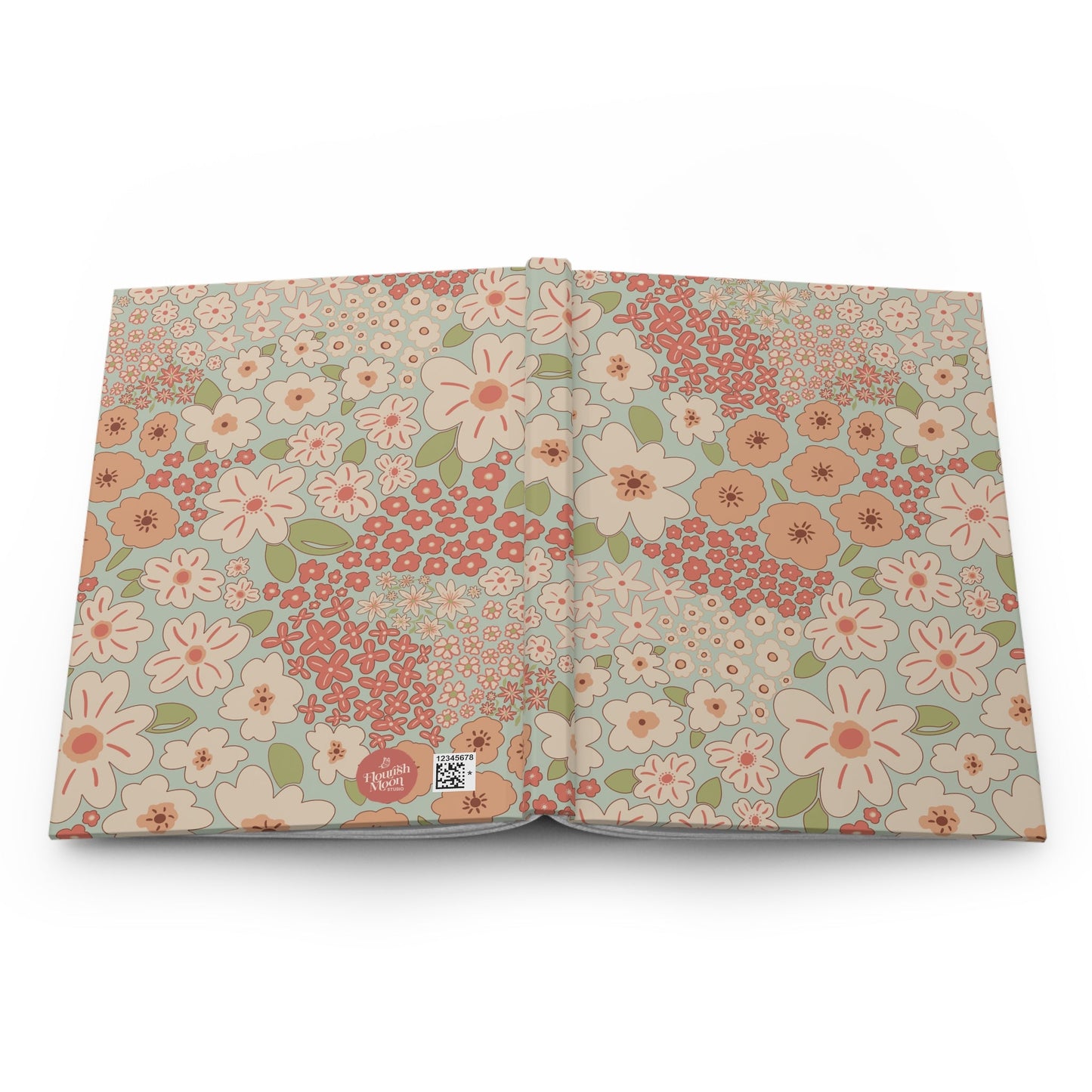Garden Whimsy Floral in Cream & Coral Hardcover Journal with hand - drawn artwork - Flourish Moon Studio