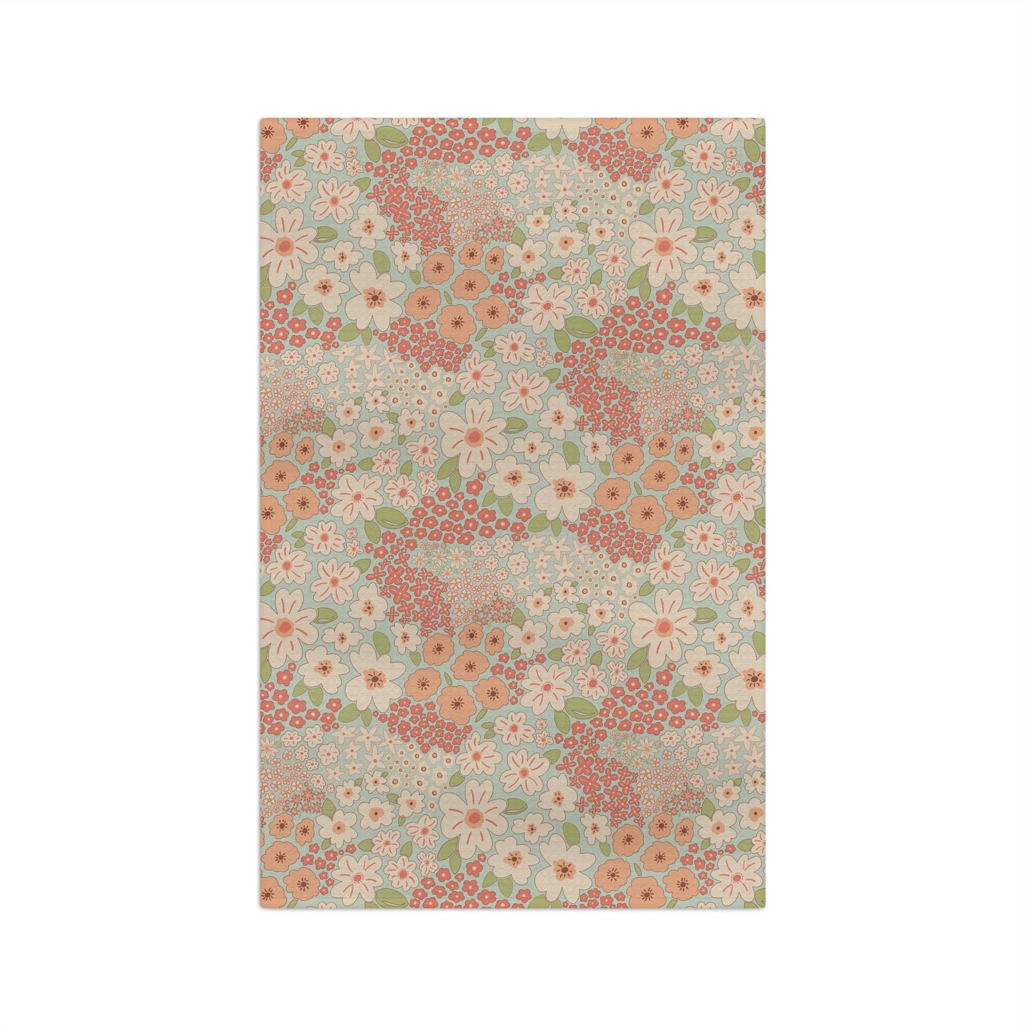 Garden Whimsy Floral in Cream & Coral Microfiber Waffle Kitchen Towel with hand - drawn artwork - Flourish Moon Studio
