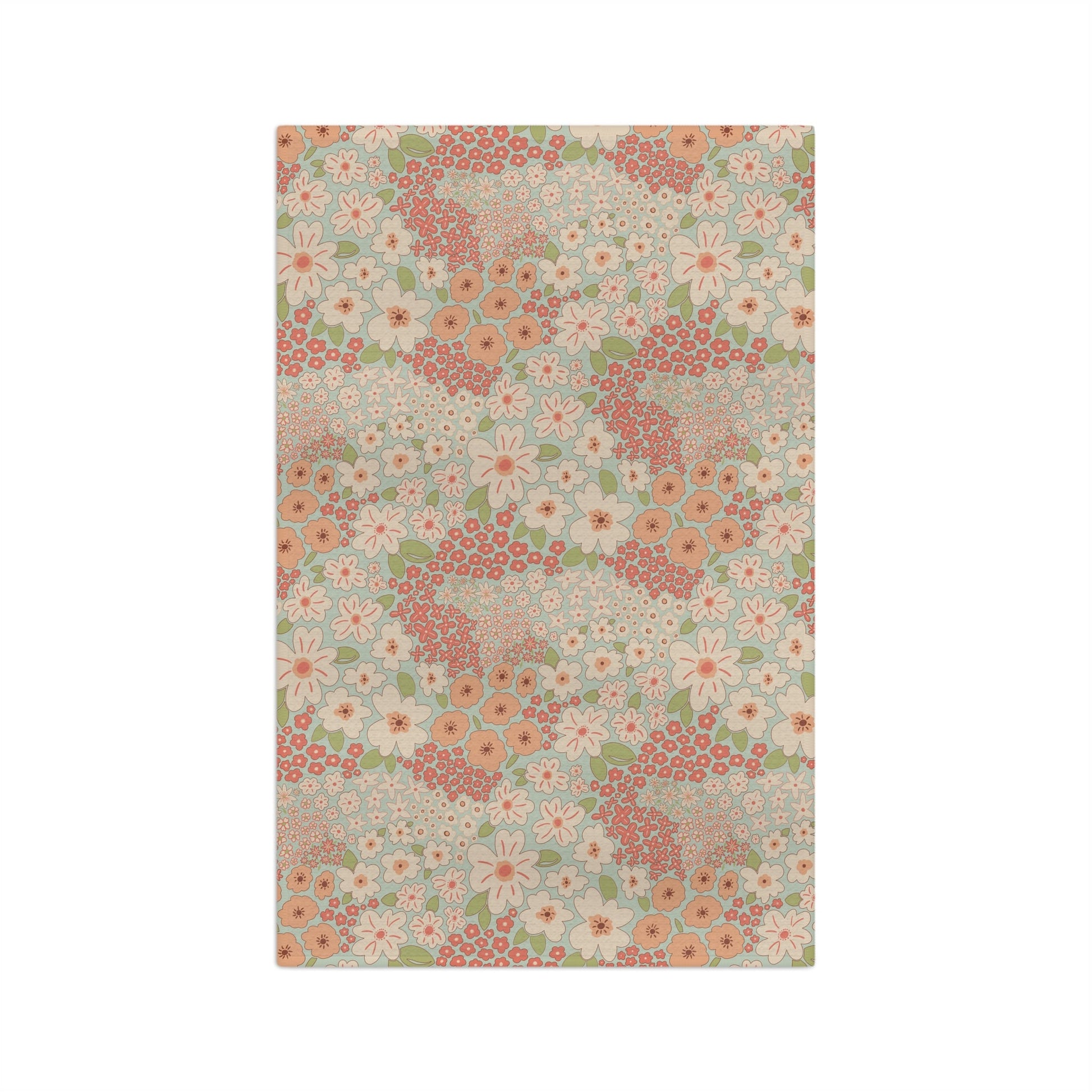 Garden Whimsy Floral in Cream & Coral Microfiber Waffle Kitchen Towel with hand - drawn artwork - Flourish Moon Studio