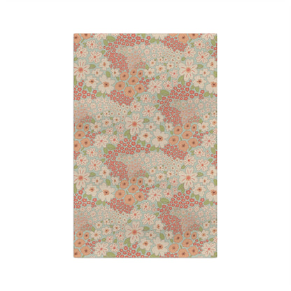 Garden Whimsy Floral in Cream & Coral Microfiber Waffle Kitchen Towel with hand - drawn artwork - Flourish Moon Studio