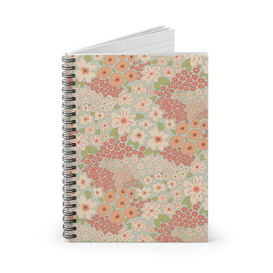 Garden Whimsy Floral in Cream & Coral Spiral Notebook with hand - drawn artwork - Flourish Moon Studio