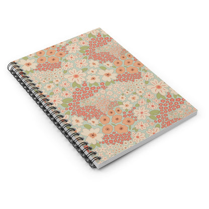 Garden Whimsy Floral in Cream & Coral Spiral Notebook with hand - drawn artwork - Flourish Moon Studio