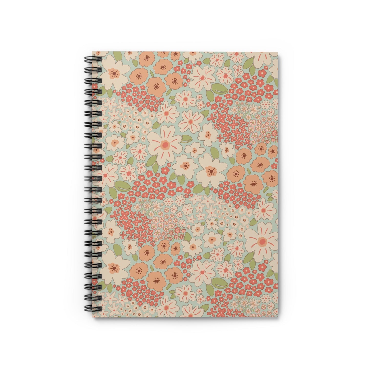 Garden Whimsy Floral in Cream & Coral Spiral Notebook with hand - drawn artwork - Flourish Moon Studio