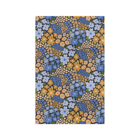 Garden Whimsy Floral in Marigold & Cornflower Microfiber Waffle Kitchen Towel - Flourish Moon Studio