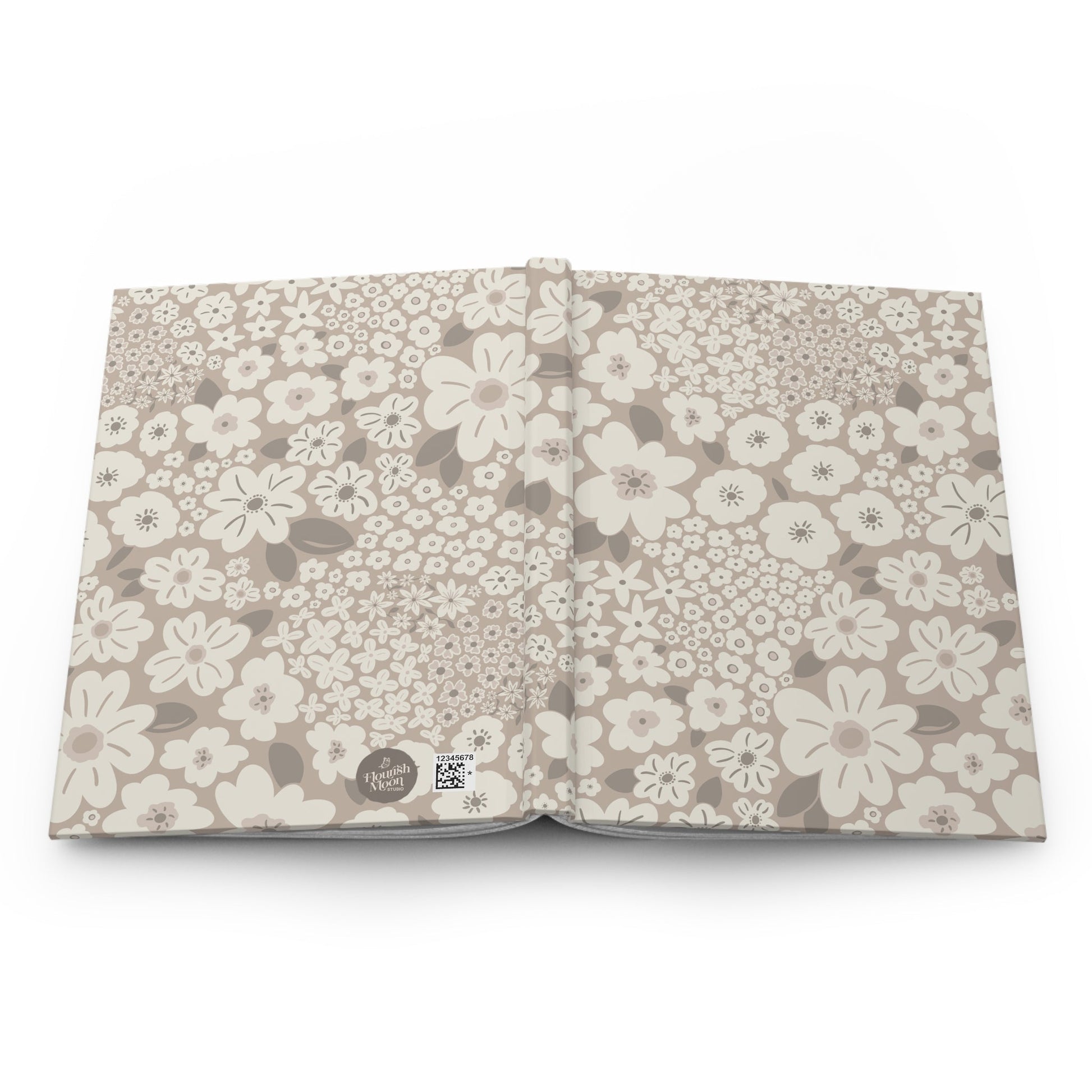 Garden Whimsy Floral in Mushroom Hardcover Journal with hand - drawn artwork - Flourish Moon Studio