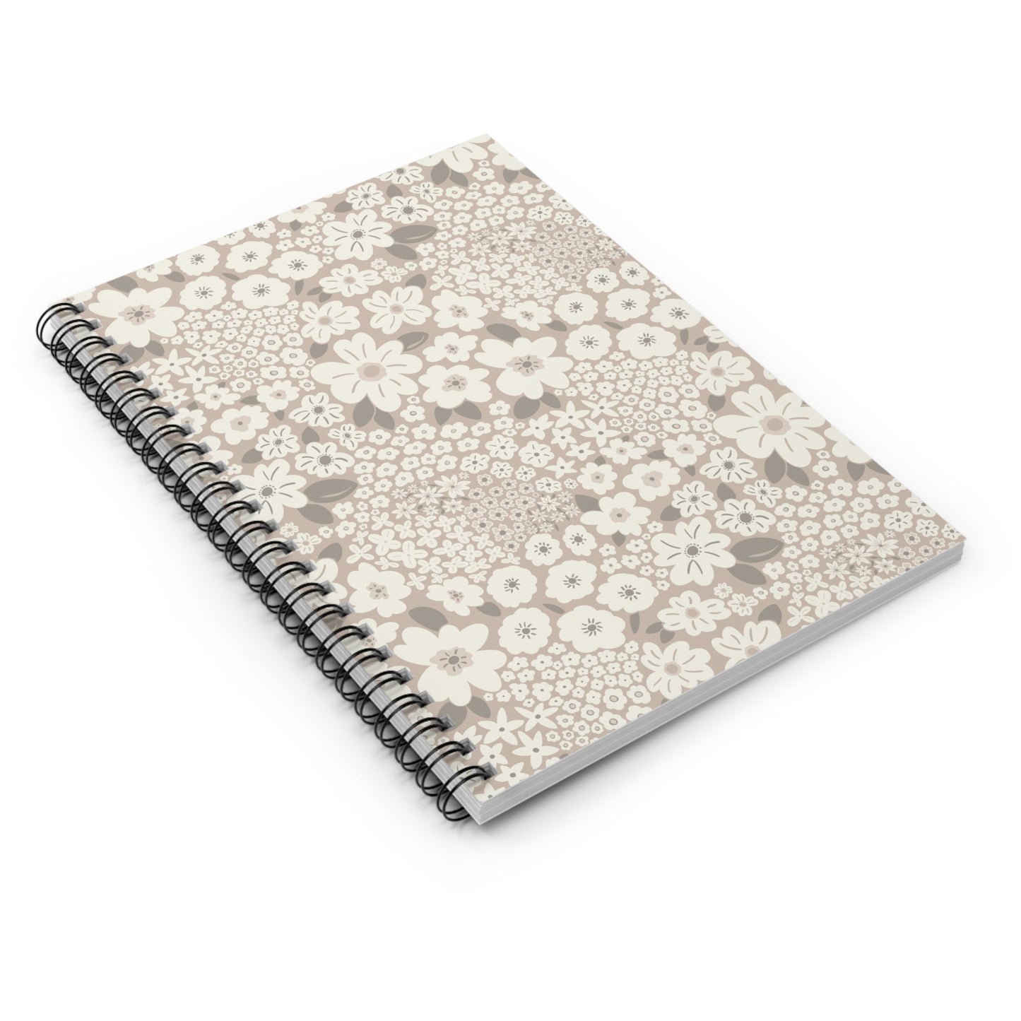 Garden Whimsy Floral in Mushroom Spiral Notebook with hand - drawn artwork - Flourish Moon Studio
