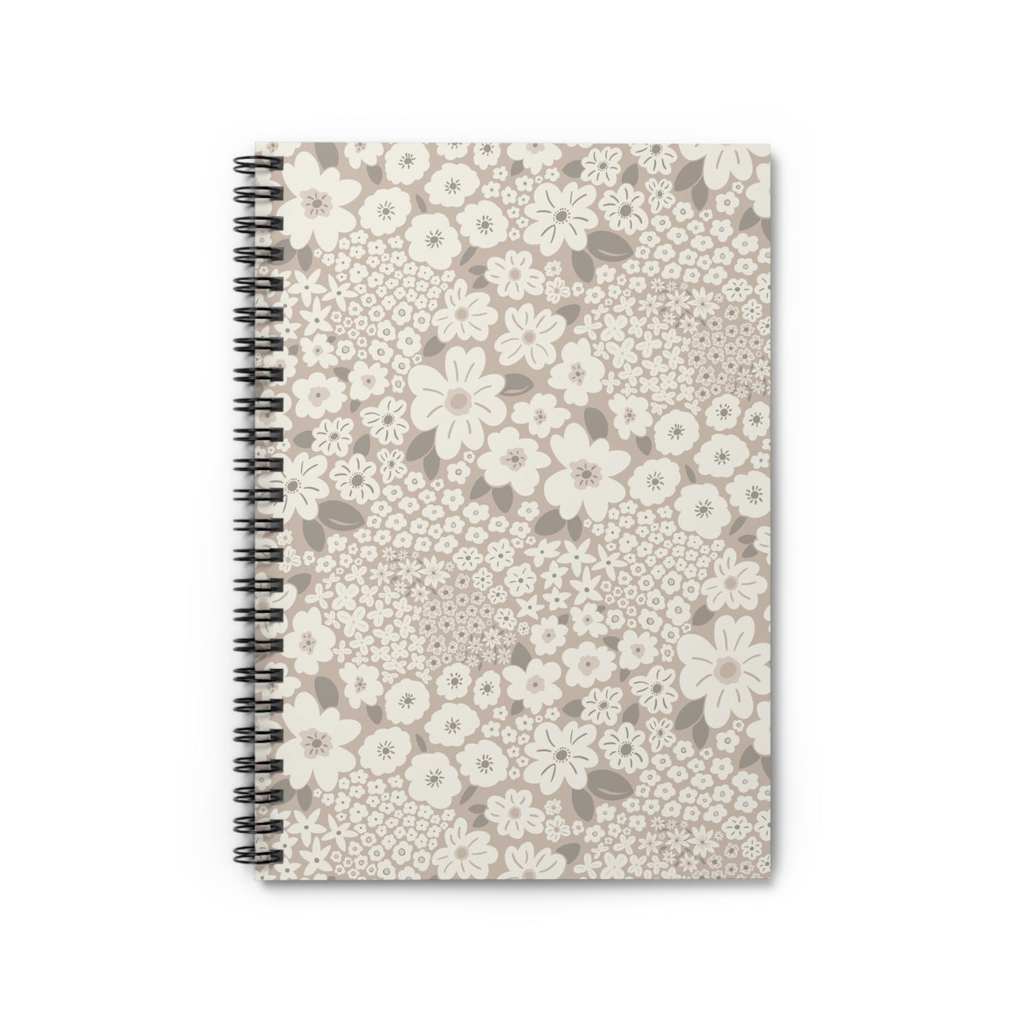 Garden Whimsy Floral in Mushroom Spiral Notebook with hand - drawn artwork - Flourish Moon Studio