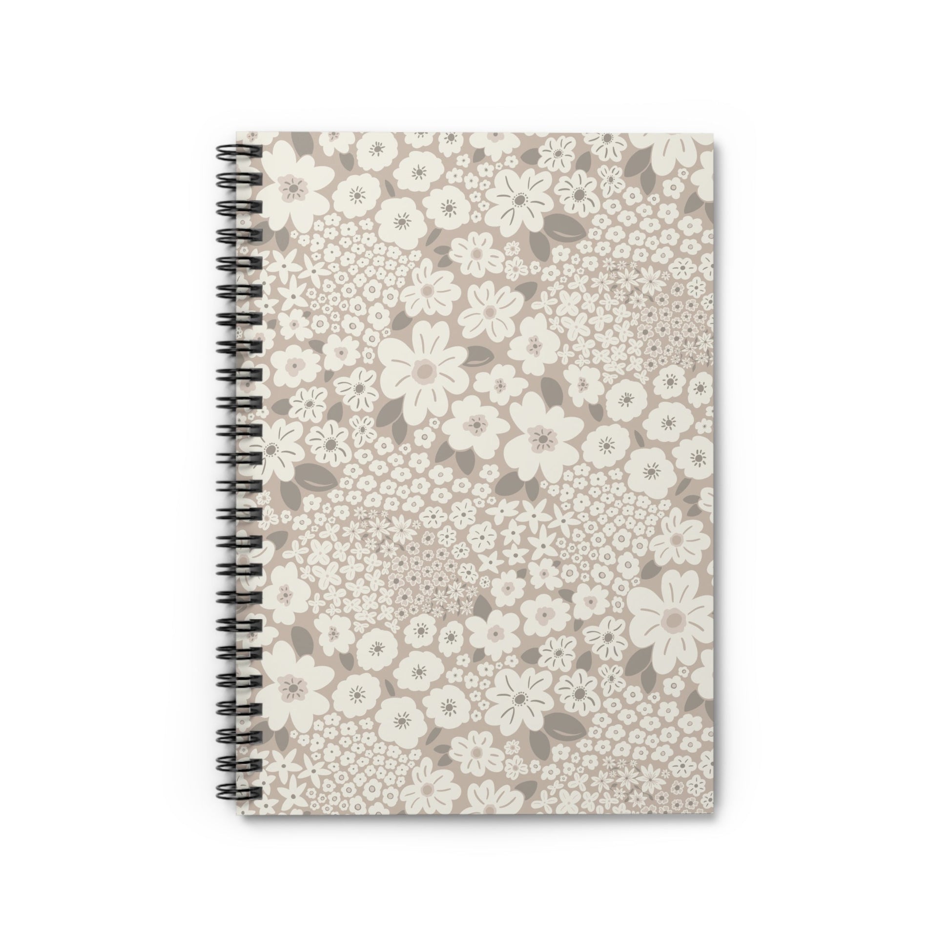 Garden Whimsy Floral in Mushroom Spiral Notebook with hand - drawn artwork - Flourish Moon Studio