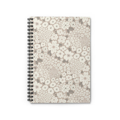 Garden Whimsy Floral in Mushroom Spiral Notebook with hand - drawn artwork - Flourish Moon Studio