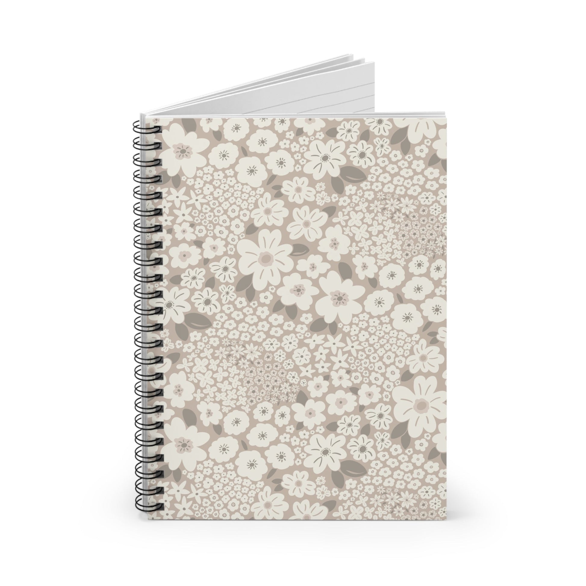 Garden Whimsy Floral in Mushroom Spiral Notebook with hand - drawn artwork - Flourish Moon Studio