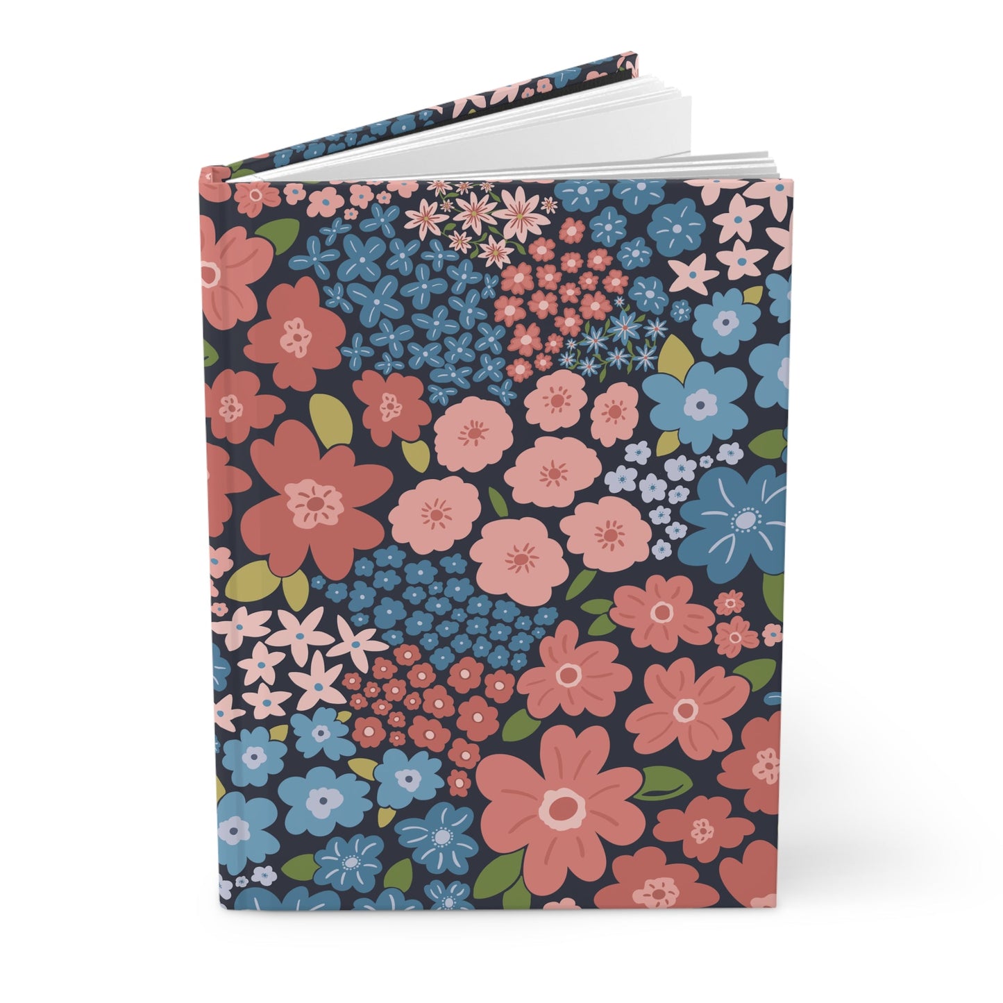 Garden Whimsy Floral in Peach & Blue Hardcover Journal with hand - drawn artwork - Flourish Moon Studio