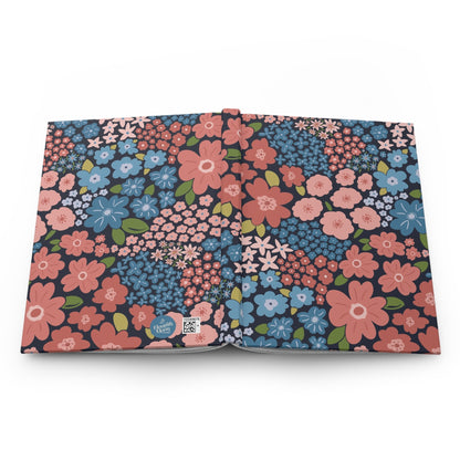 Garden Whimsy Floral in Peach & Blue Hardcover Journal with hand - drawn artwork - Flourish Moon Studio