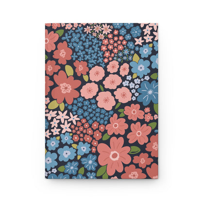 Garden Whimsy Floral in Peach & Blue Hardcover Journal with hand - drawn artwork - Flourish Moon Studio