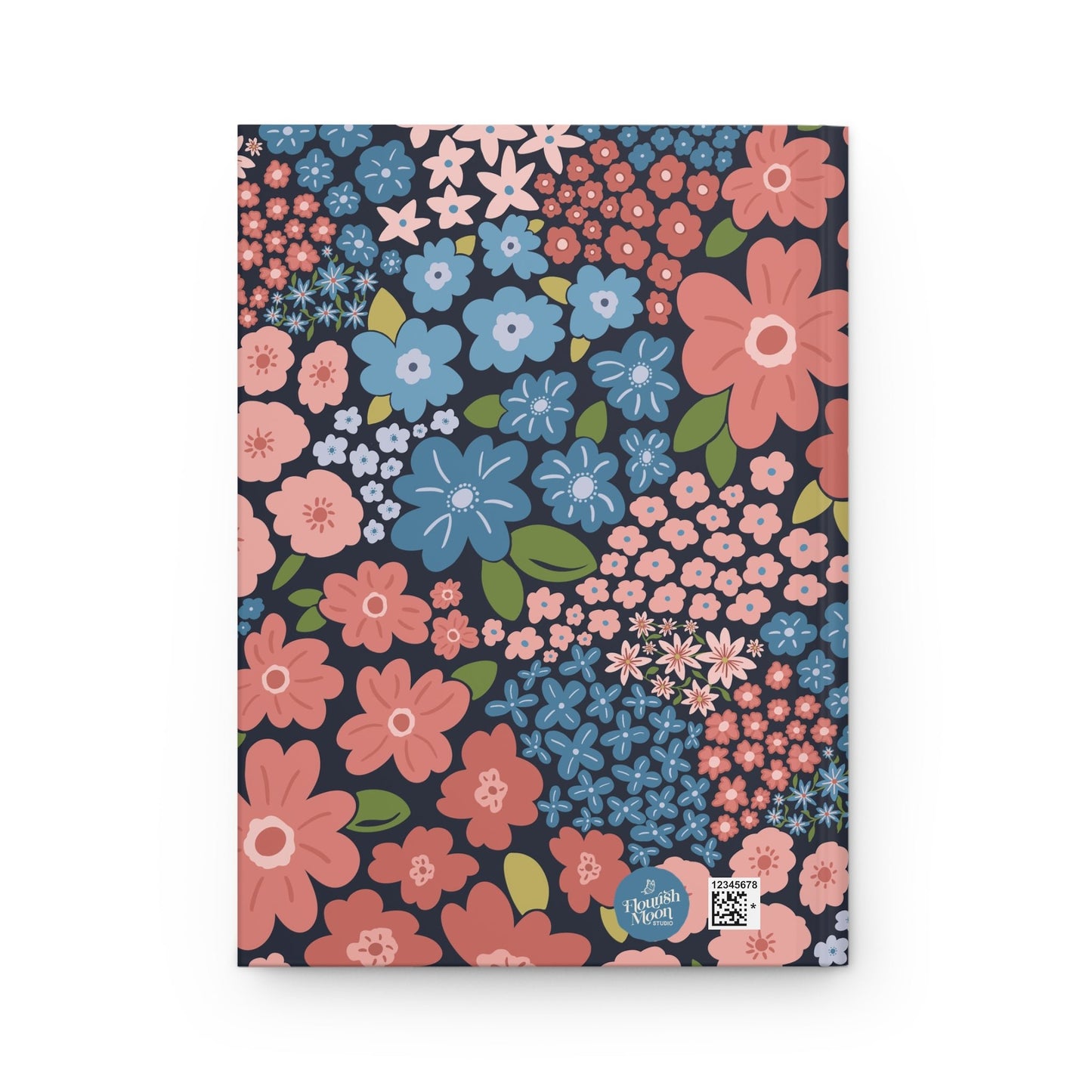 Garden Whimsy Floral in Peach & Blue Hardcover Journal with hand - drawn artwork - Flourish Moon Studio