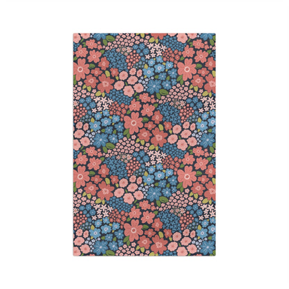 Garden Whimsy Floral in Peach & Blue Microfiber Waffle Kitchen Towel with hand - drawn artwork - Flourish Moon Studio