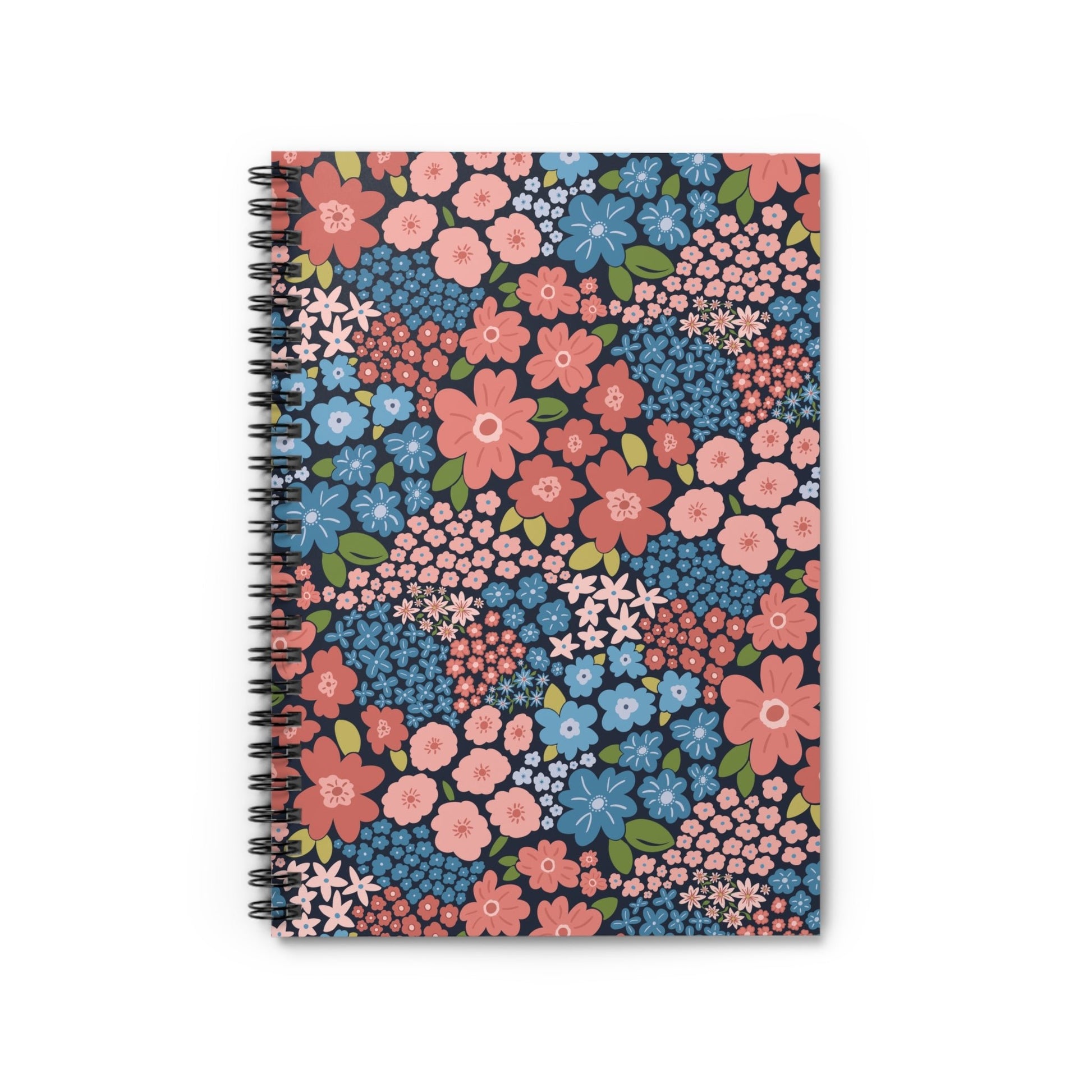 Garden Whimsy Floral in Peach & Blue Spiral Notebook with hand - drawn artwork - Flourish Moon Studio