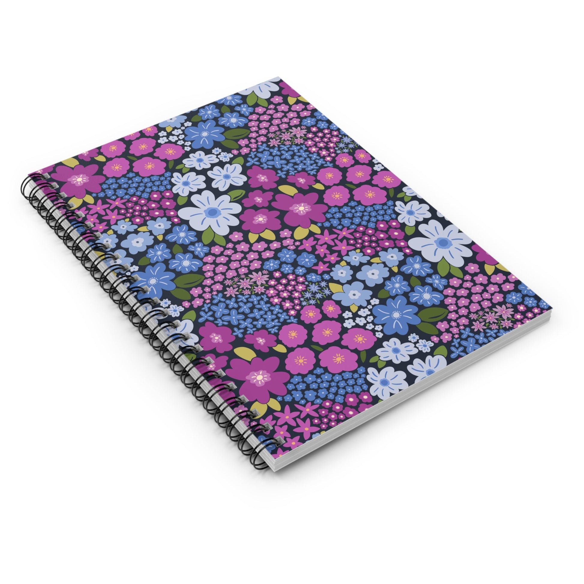 Garden Whimsy Floral in Periwinkle & Berry Spiral Notebook with hand - drawn artwork - Flourish Moon Studio