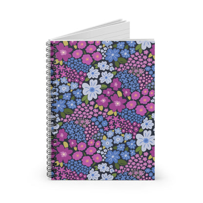 Garden Whimsy Floral in Periwinkle & Berry Spiral Notebook with hand - drawn artwork - Flourish Moon Studio