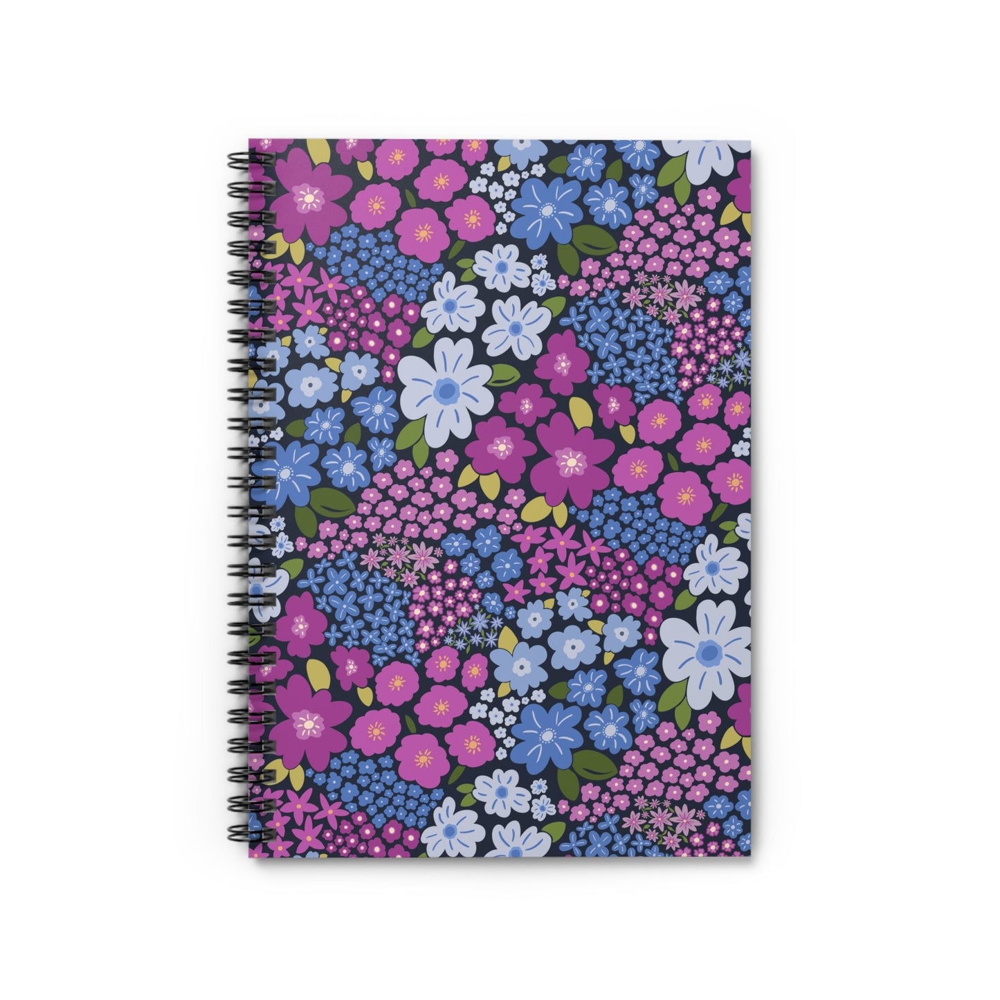 Garden Whimsy Floral in Periwinkle & Berry Spiral Notebook with hand - drawn artwork - Flourish Moon Studio