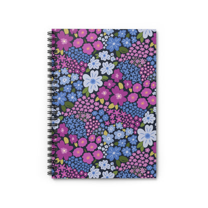 Garden Whimsy Floral in Periwinkle & Berry Spiral Notebook with hand - drawn artwork - Flourish Moon Studio
