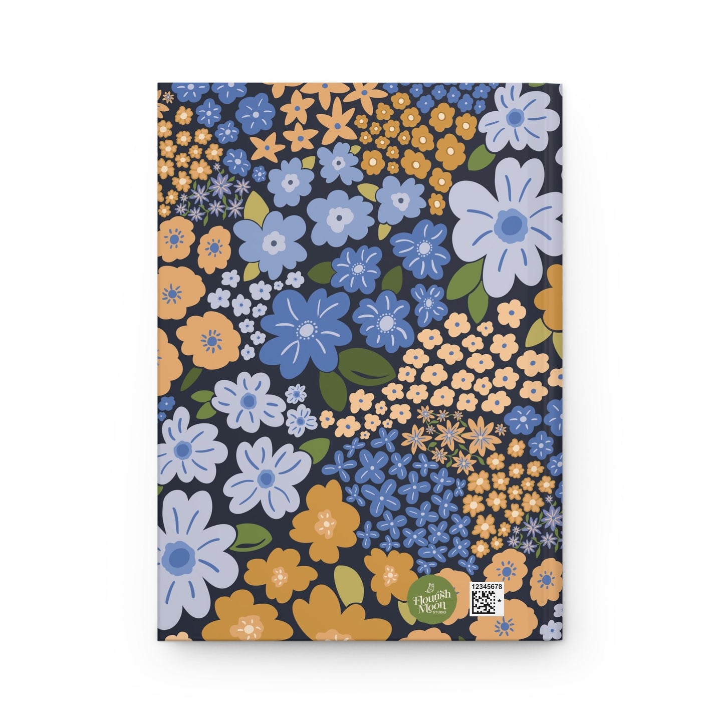 Garden Whimsy Floral Marigold & Cornflower Hardcover Journal with hand - drawn artwork - Flourish Moon Studio