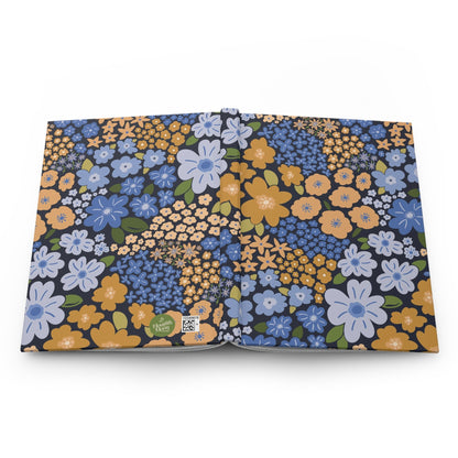Garden Whimsy Floral Marigold & Cornflower Hardcover Journal with hand - drawn artwork - Flourish Moon Studio