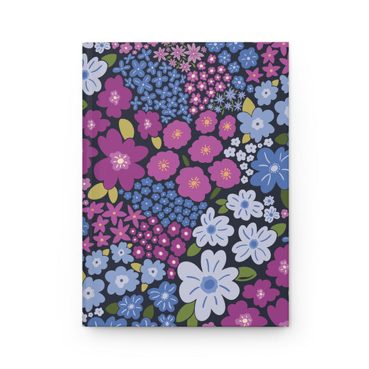 Garden Whimsy Floral Periwinkle & Berry Hardcover Journal with hand - drawn artwork - Flourish Moon Studio