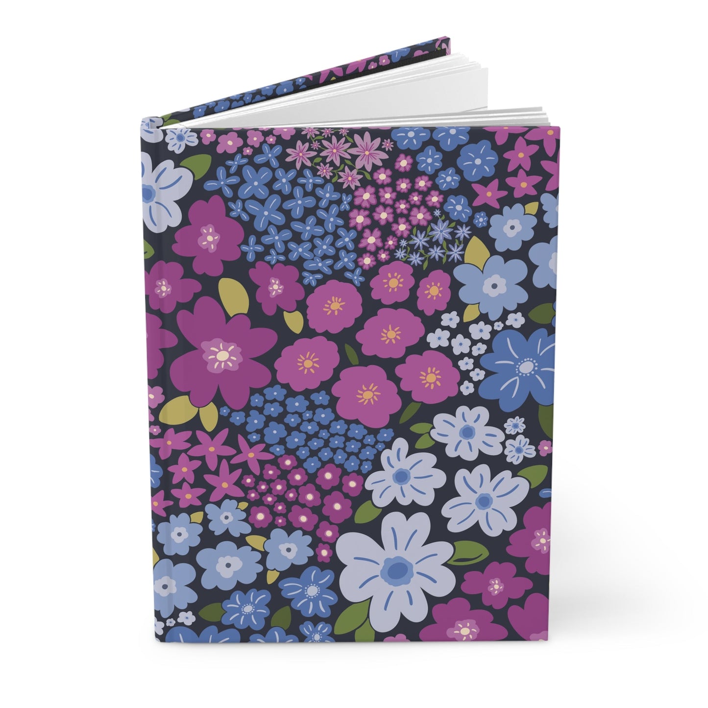 Garden Whimsy Floral Periwinkle & Berry Hardcover Journal with hand - drawn artwork - Flourish Moon Studio