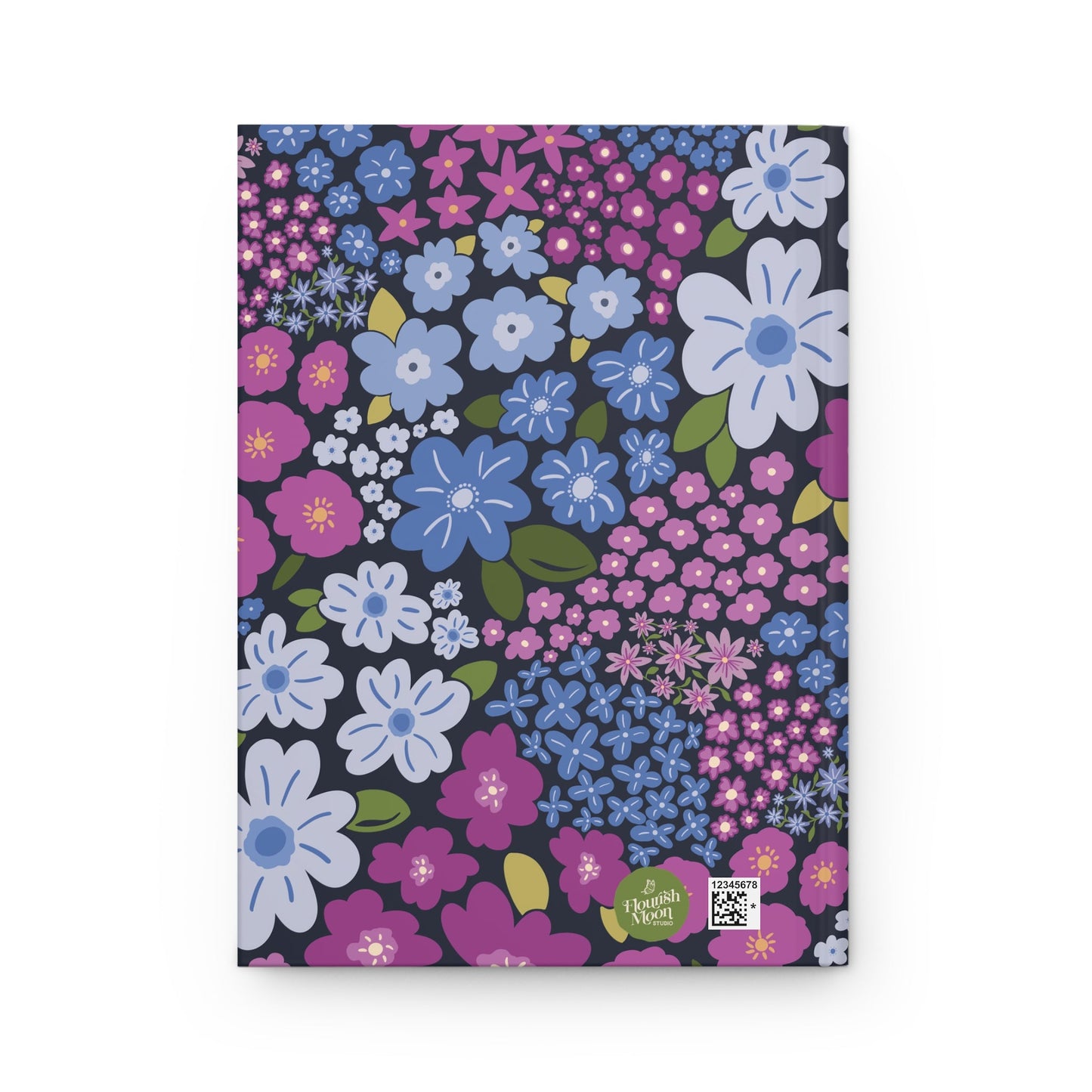 Garden Whimsy Floral Periwinkle & Berry Hardcover Journal with hand - drawn artwork - Flourish Moon Studio