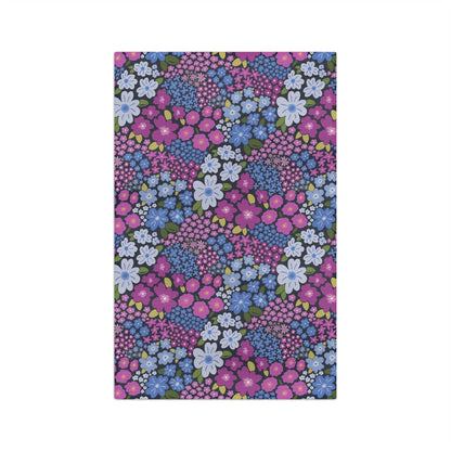 Garden Whimsy Floral Periwinkle & Berry Microfiber Waffle Kitchen Towel with hand - drawn artwork - Flourish Moon Studio
