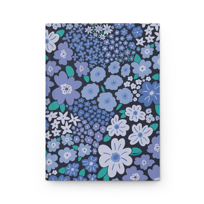 Garden Whimsy Floral Periwinkle Blue Hardcover Journal with hand-drawn artwork - Flourish Moon Studio