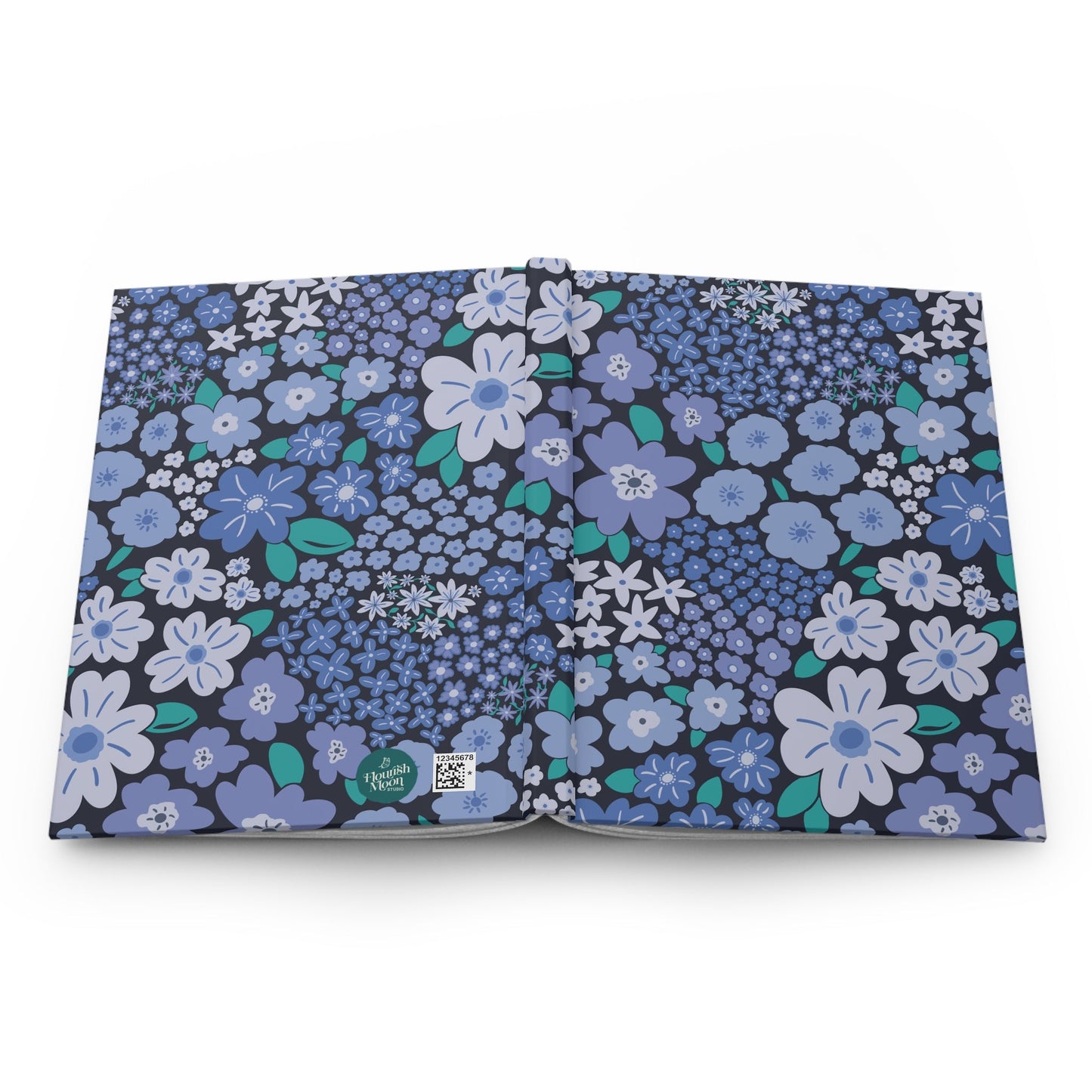 Garden Whimsy Floral Periwinkle Blue Hardcover Journal with hand-drawn artwork - Flourish Moon Studio